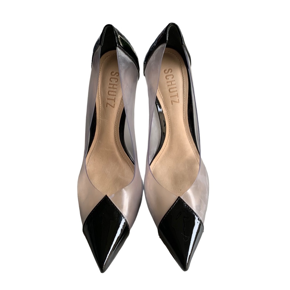 SCHUTZ Cendi Black with Vinyl Panels Pump Stiletto Heels Size 7.5